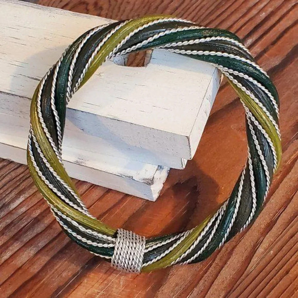 Twisted Rattan Bangle Bracelet Green Brown Black - Picture 1 of 7